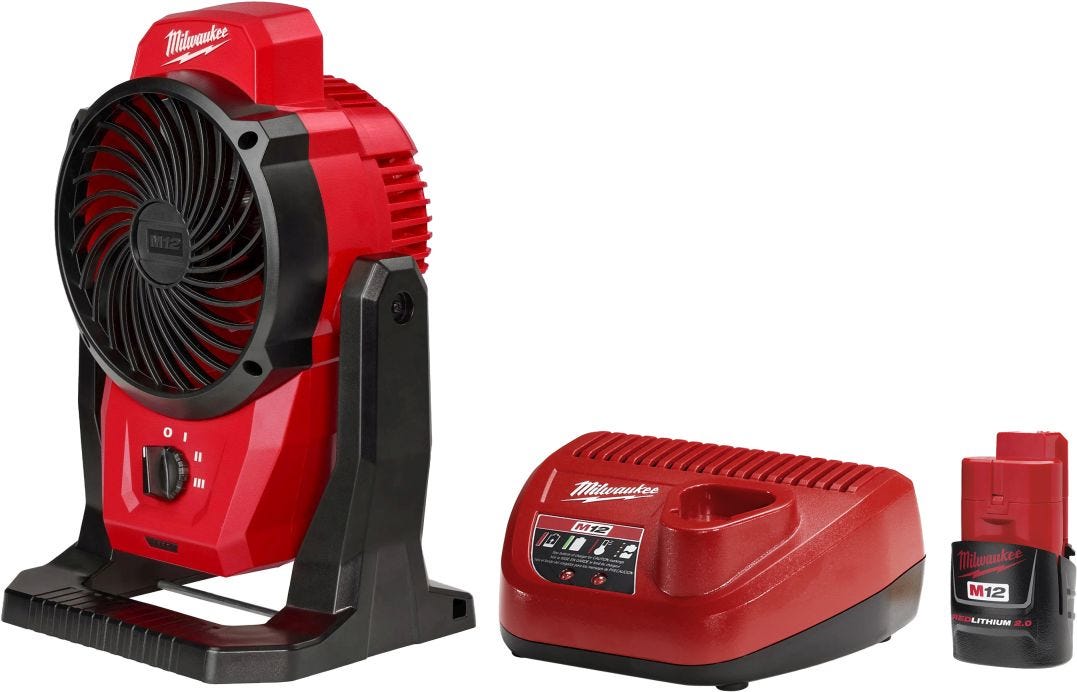 Milwaukee 0820-20 M12 Cordless 400-CFM Mounting Fan with Charger and 2.0Ah Battery Starter Kit