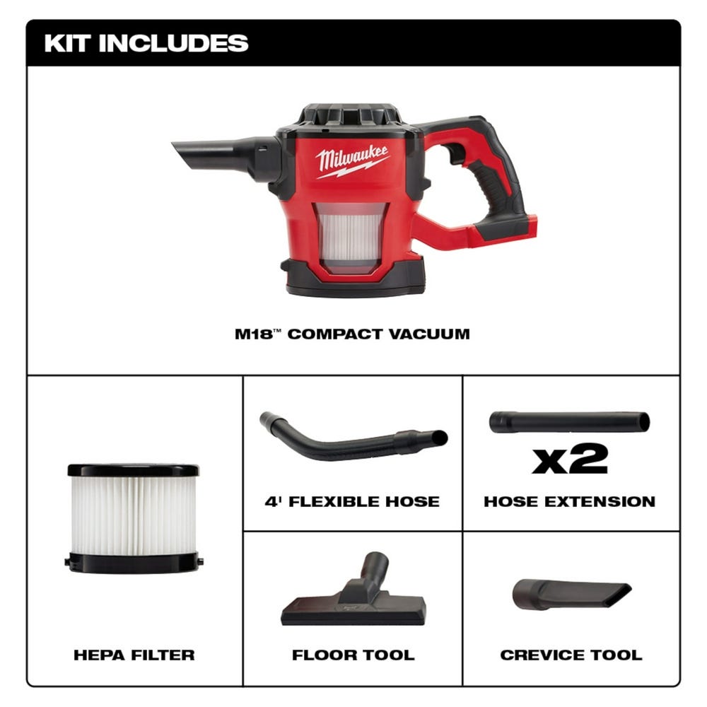 Milwaukee 0882-20 M18 Compact Vacuum, Tool Only