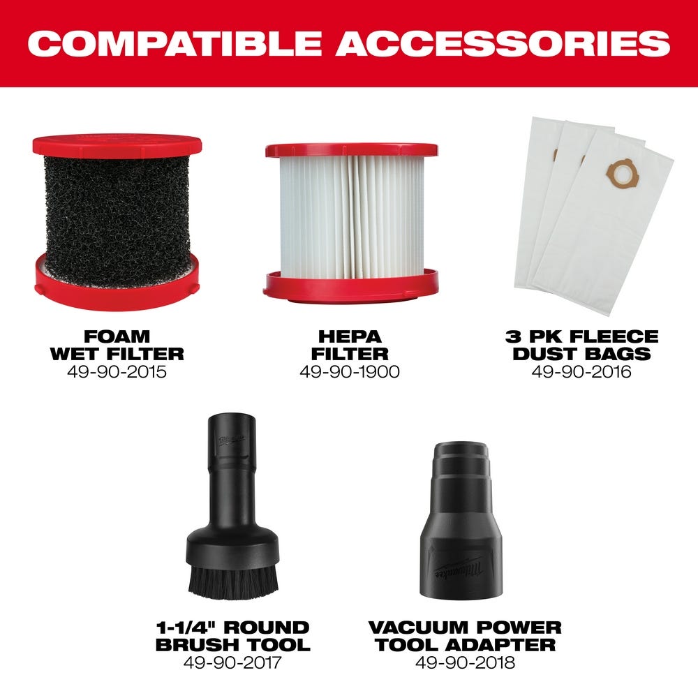 Milwaukee 0970-20 M18 FUEL PACKOUT 2.5 Gallon Wet/Dry HEPA Vacuum w/ FREE Spare Filter