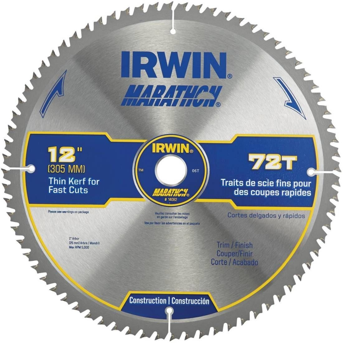 Irwin 14082 Marathon Miter / Table Saw Blades 12 in. 72-Tooth ATB