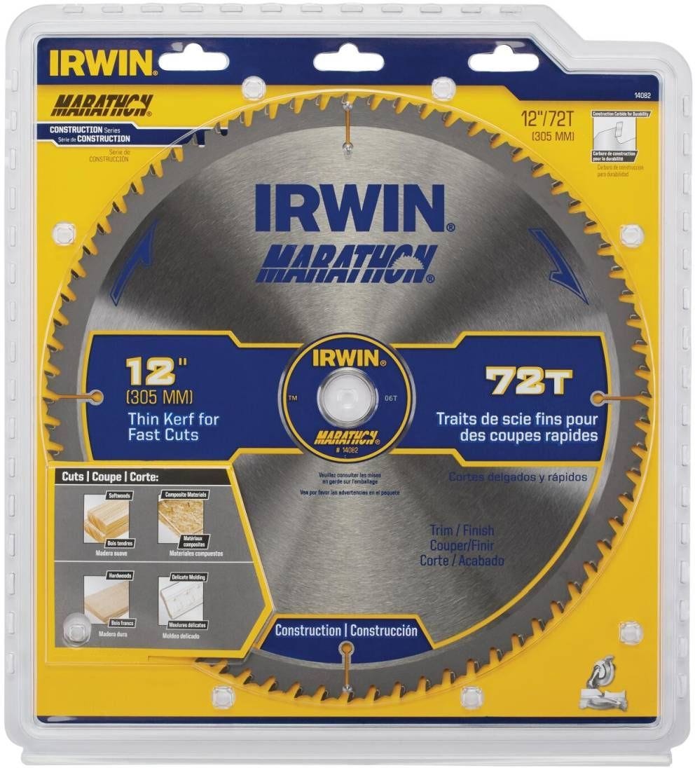 Irwin 14082 Marathon Miter / Table Saw Blades 12 in. 72-Tooth ATB