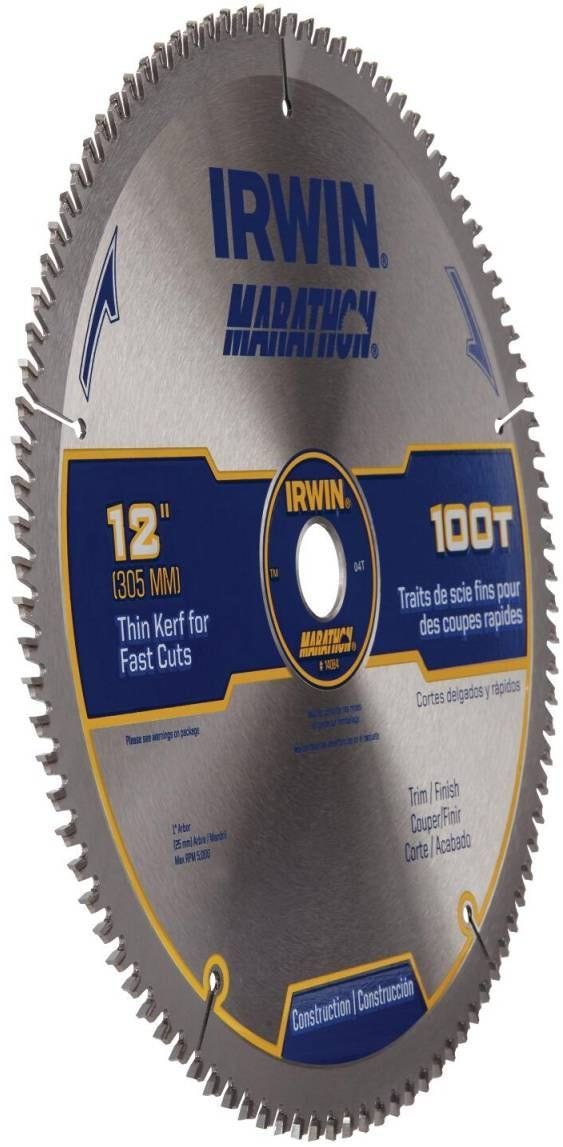 Irwin 14084 MARATHON Miter/Table Carbide Saw Blade 12 in. 100-Tooth 1 in. Arbor