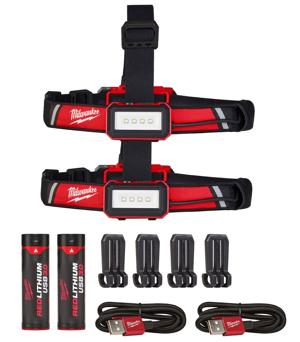 Milwaukee 2115-21 USB Rechargeable Low-Profile 600-Lumen Headlamp, 2-Pack