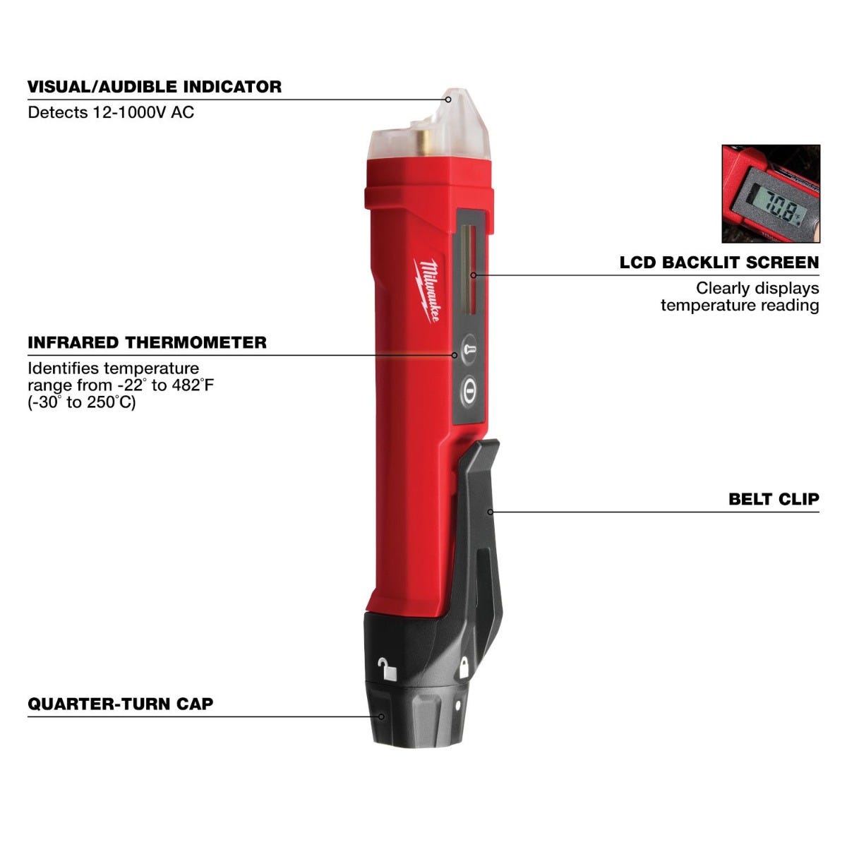 Milwaukee 2225-20 Non-Contact Voltage Detector w/ Laser Infrared Thermometer