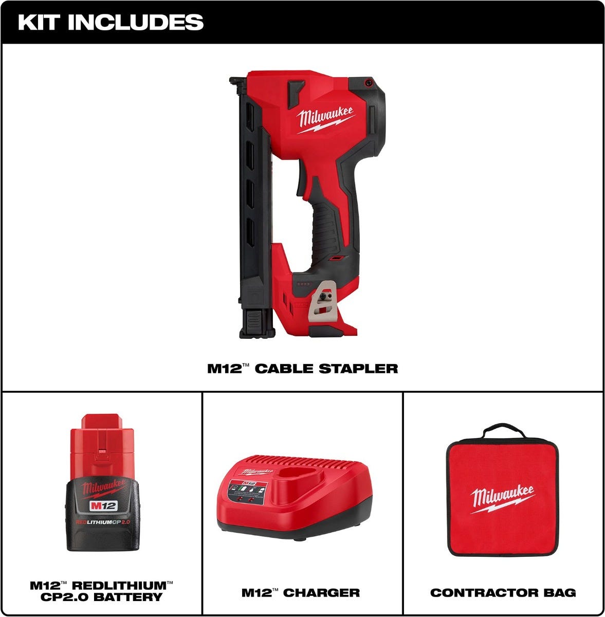 Milwaukee 2448-21 M12 Cable Stapler Kit with 1,200 Staples