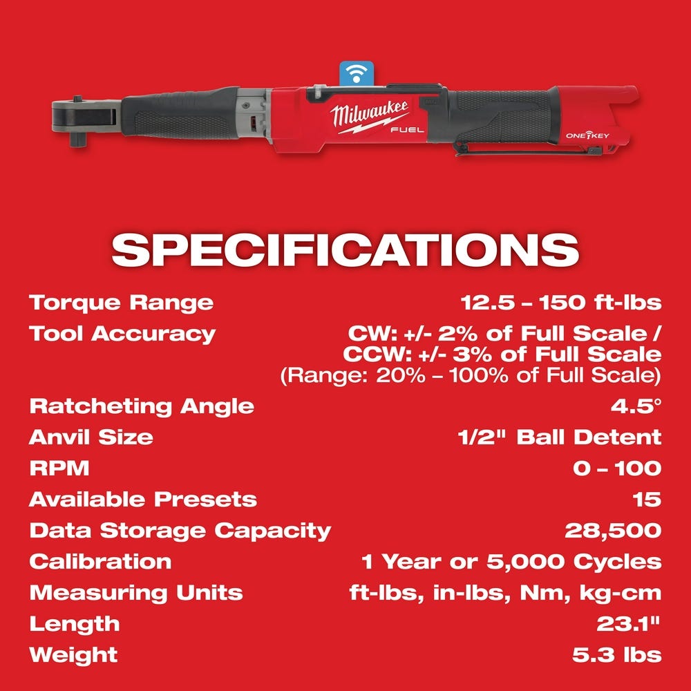Milwaukee 2466-20 M12 FUEL Brushless One-Key 1/2" Digital Torque Wrench, Tool Only