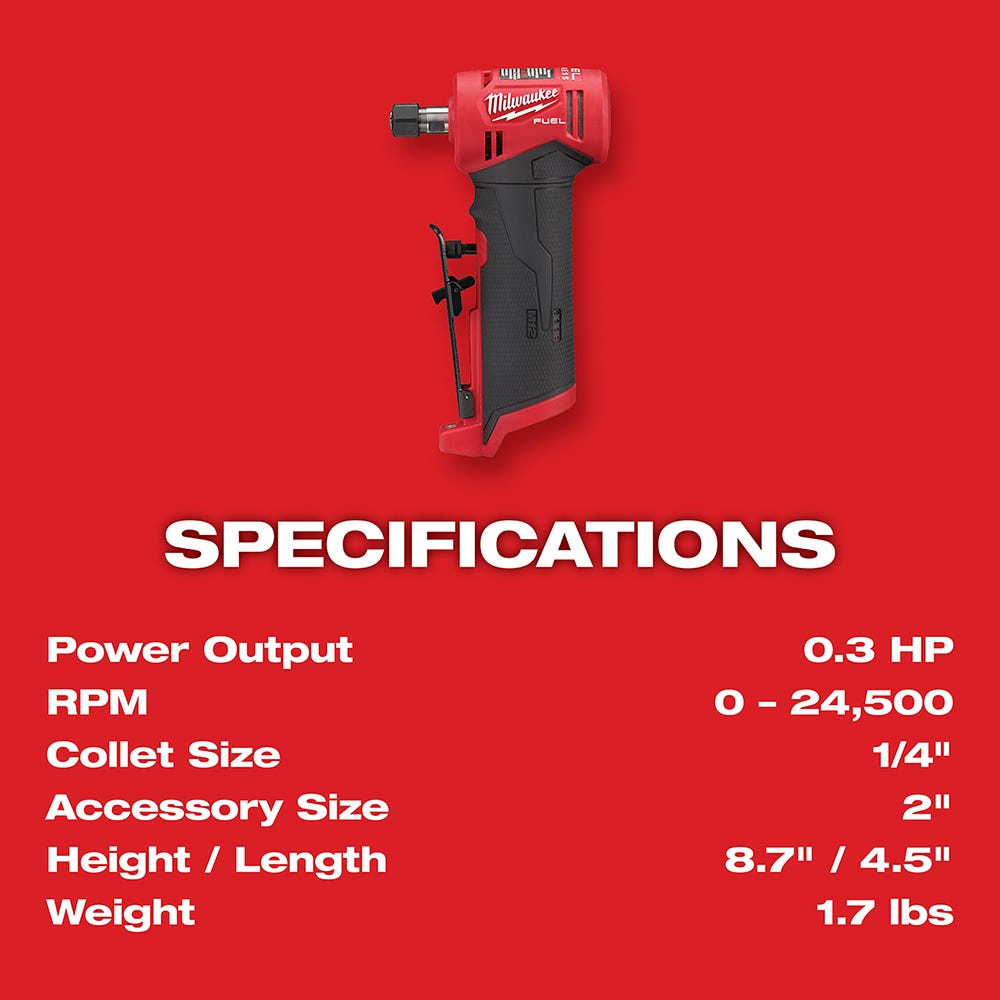 Milwaukee 2485-20 M12 FUEL Brushless Right Angle Die Grinder, Tool Only