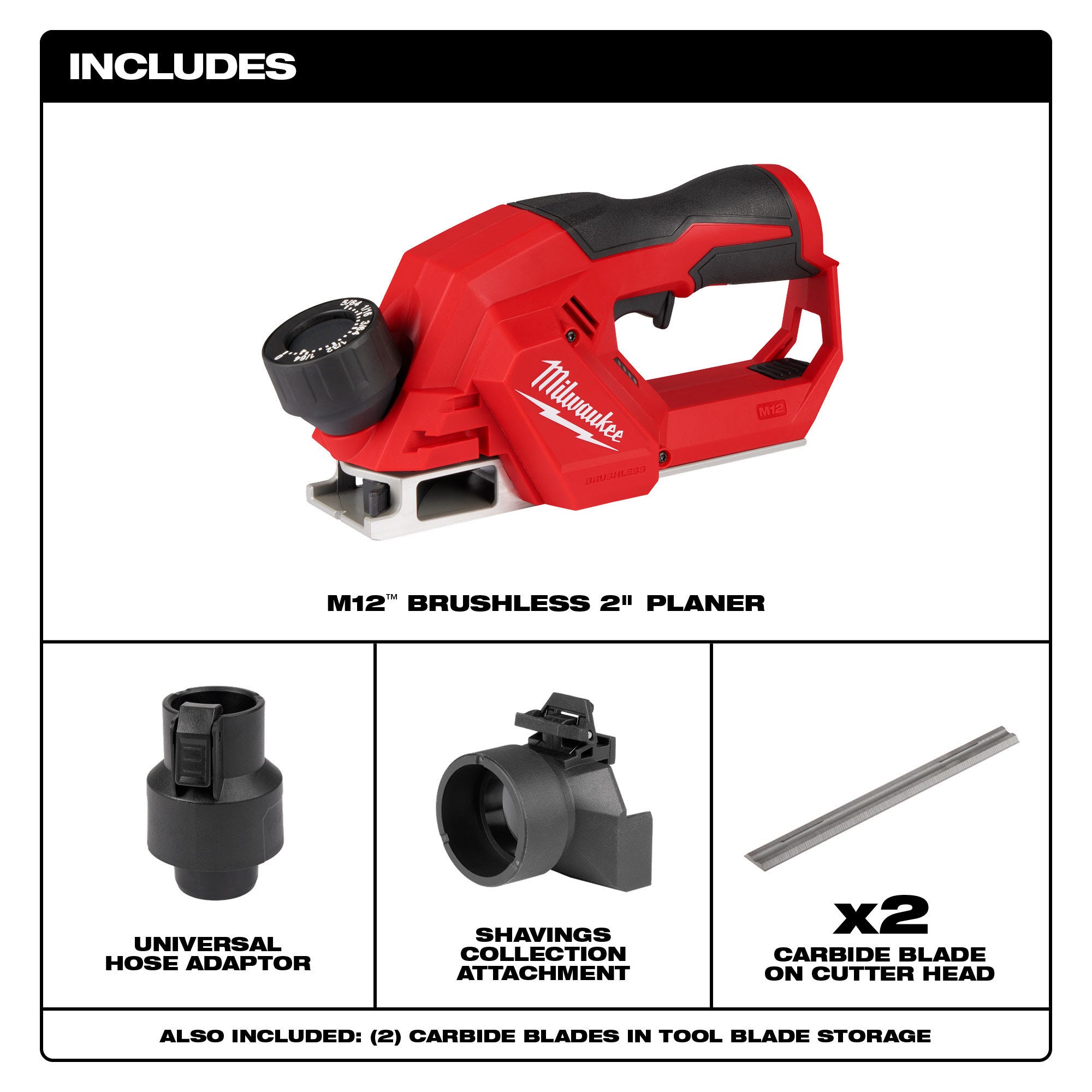 Milwaukee 2524-20 M12 Brushless 2-inch Planer, Tool Only