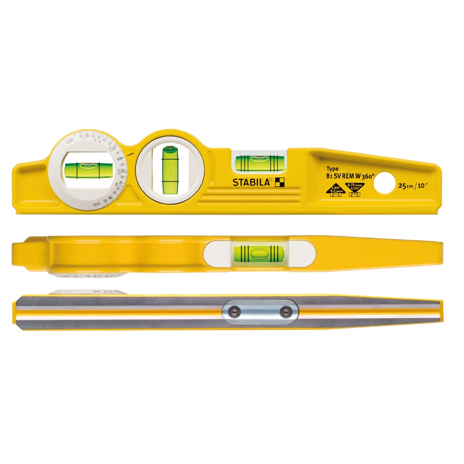 Stabila 25360 Type 81SMW360 Die Cast Magnetic Torpedo Level with Protractor Vial
