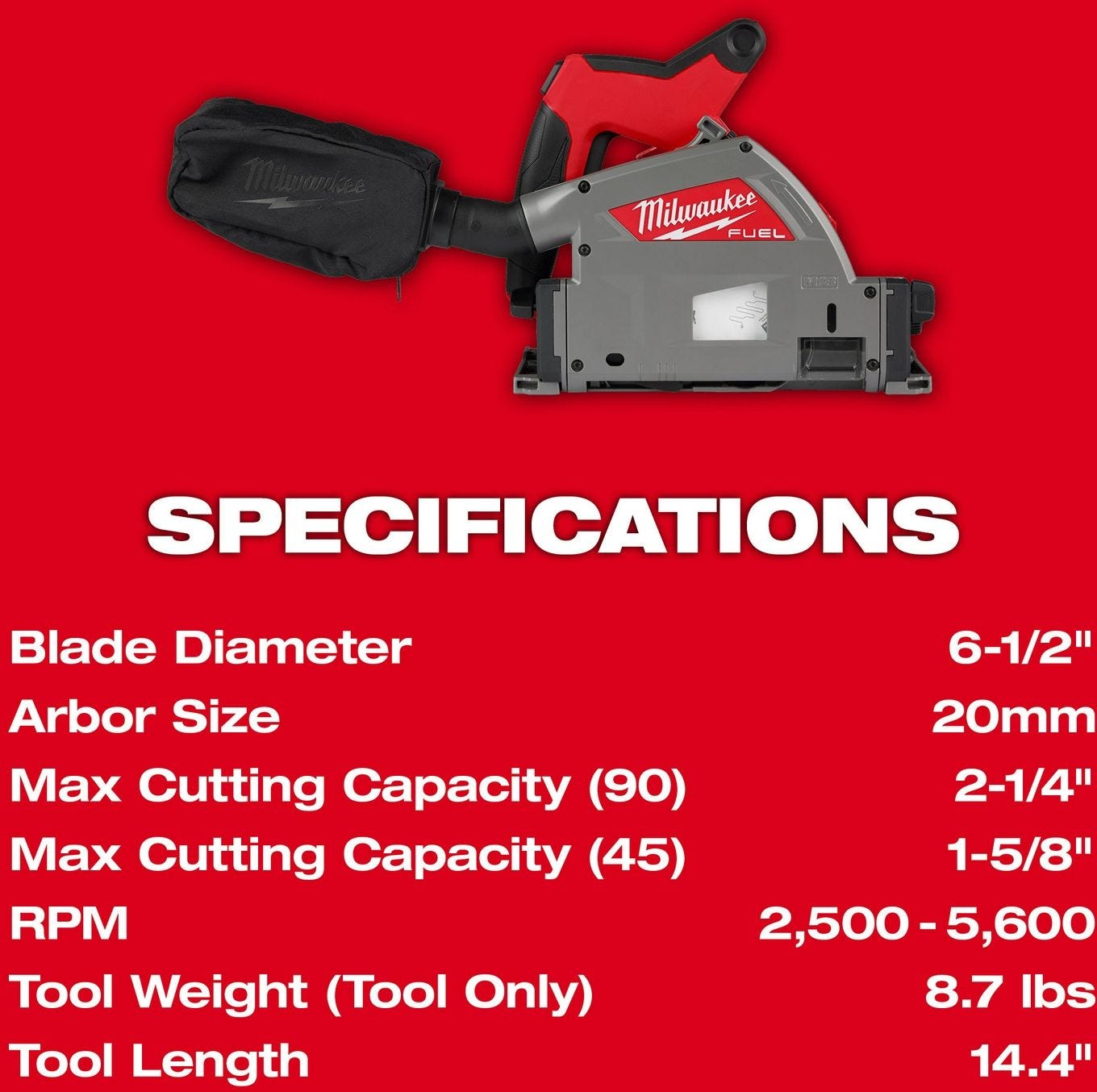 Milwaukee 2831-20 M18 FUEL 6-1/2" Plunge Track Saw, Tool Only