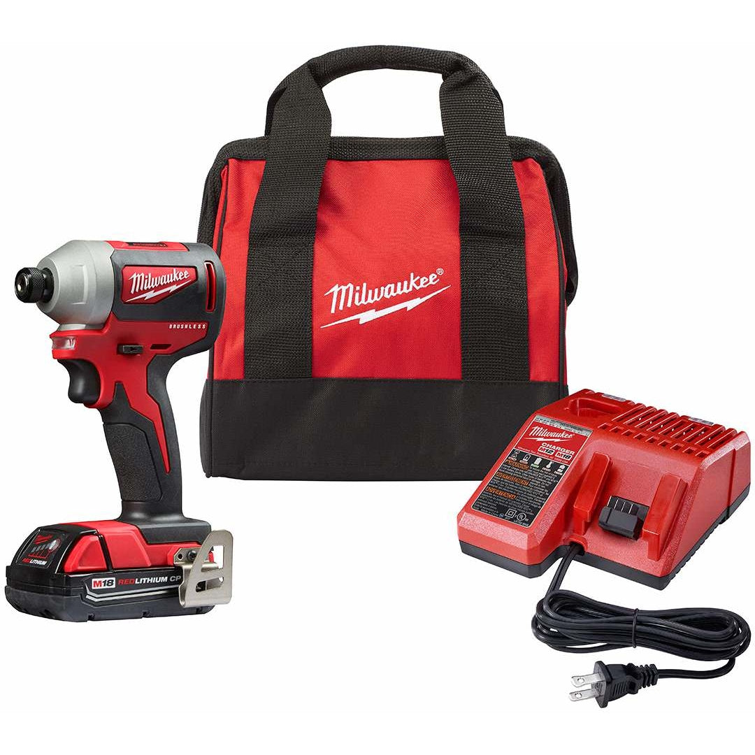 Milwaukee 2850-21P M18 Compact Brushless 1/4" Hex Impact Driver 2.0Ah Kit