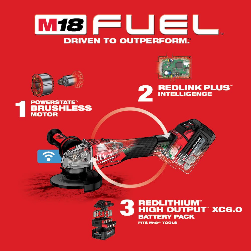 Milwaukee 2883-22 M18 FUEL 4-1/2" / 5" Braking Grinder w/ ONE-KEY Slide Switch, Lock-On Kit