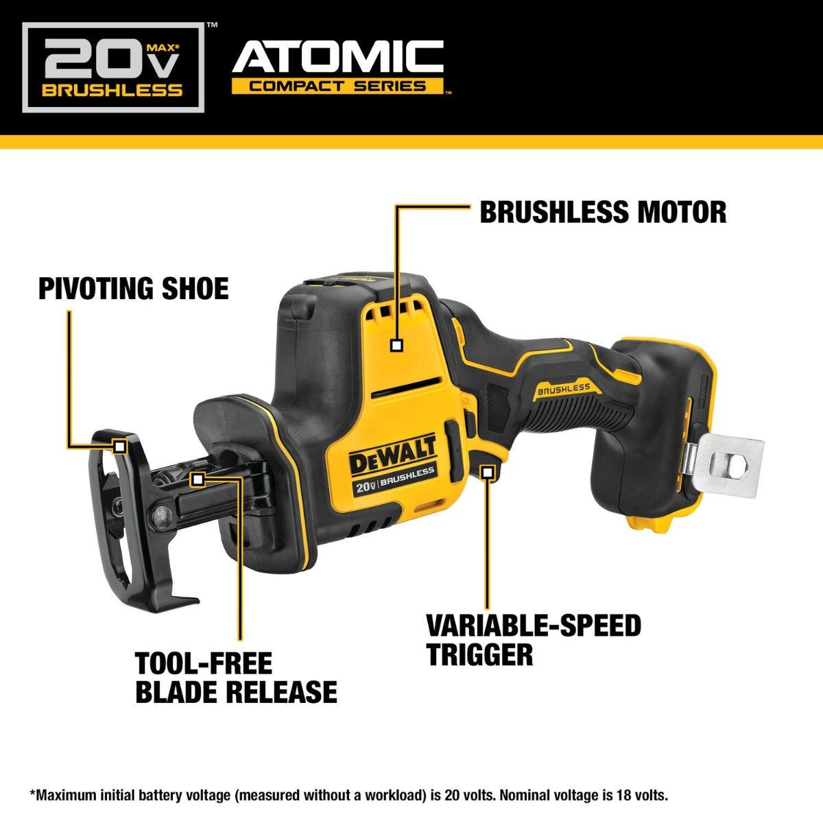 DeWALT DCK486D2 ATOMIC 20V MAX Brushless 4-Tool Combo Kit with (2) 2.0Ah Batteries