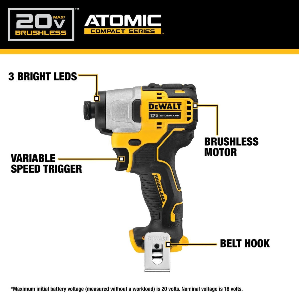 DeWALT DCK486D2 ATOMIC 20V MAX Brushless 4-Tool Combo Kit with (2) 2.0Ah Batteries