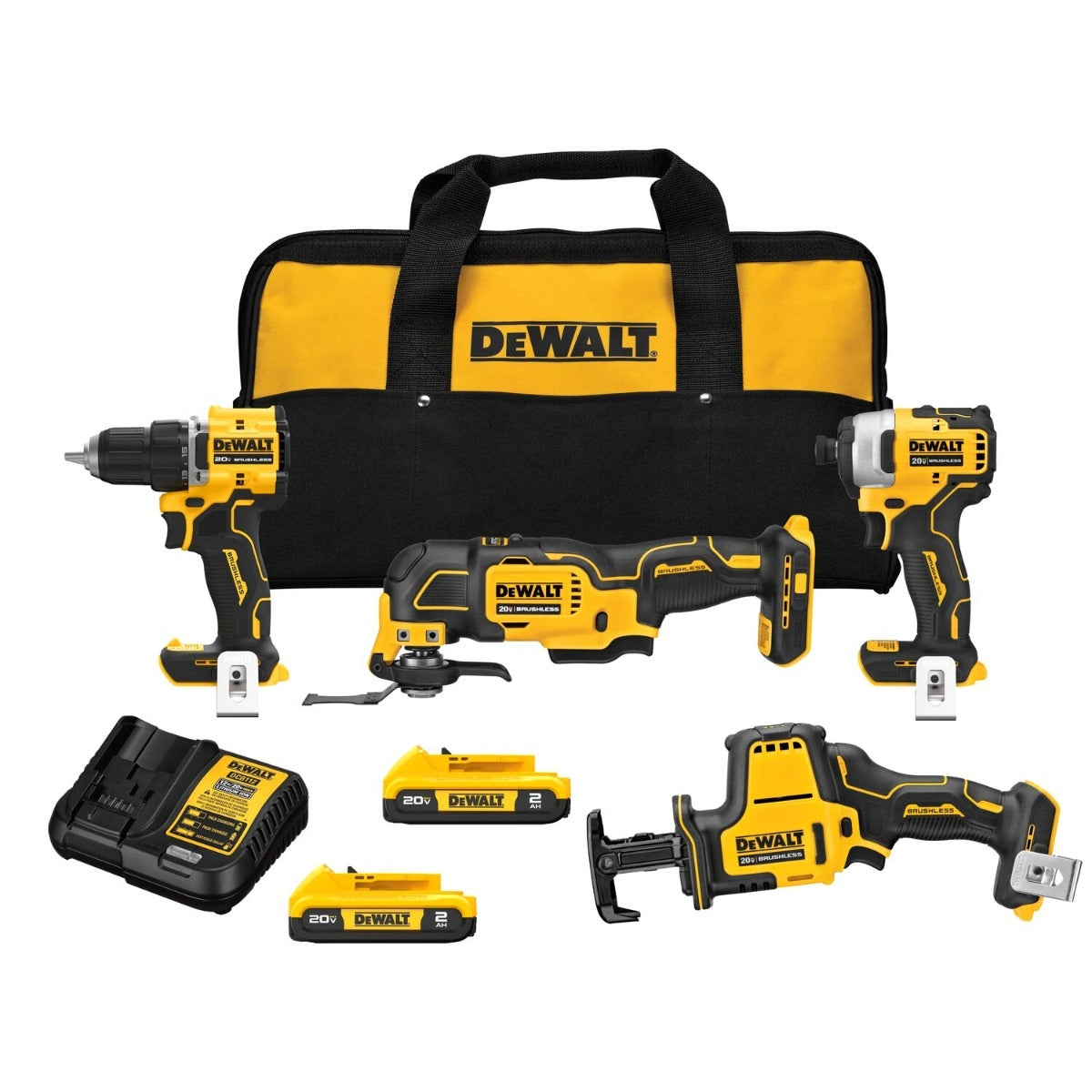 DeWALT DCK486D2 ATOMIC 20V MAX Brushless 4-Tool Combo Kit with (2) 2.0Ah Batteries