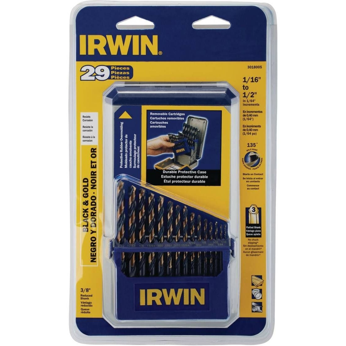 Irwin 3018005 Black & Gold Metal Index Drill Bit 29 Piece Set