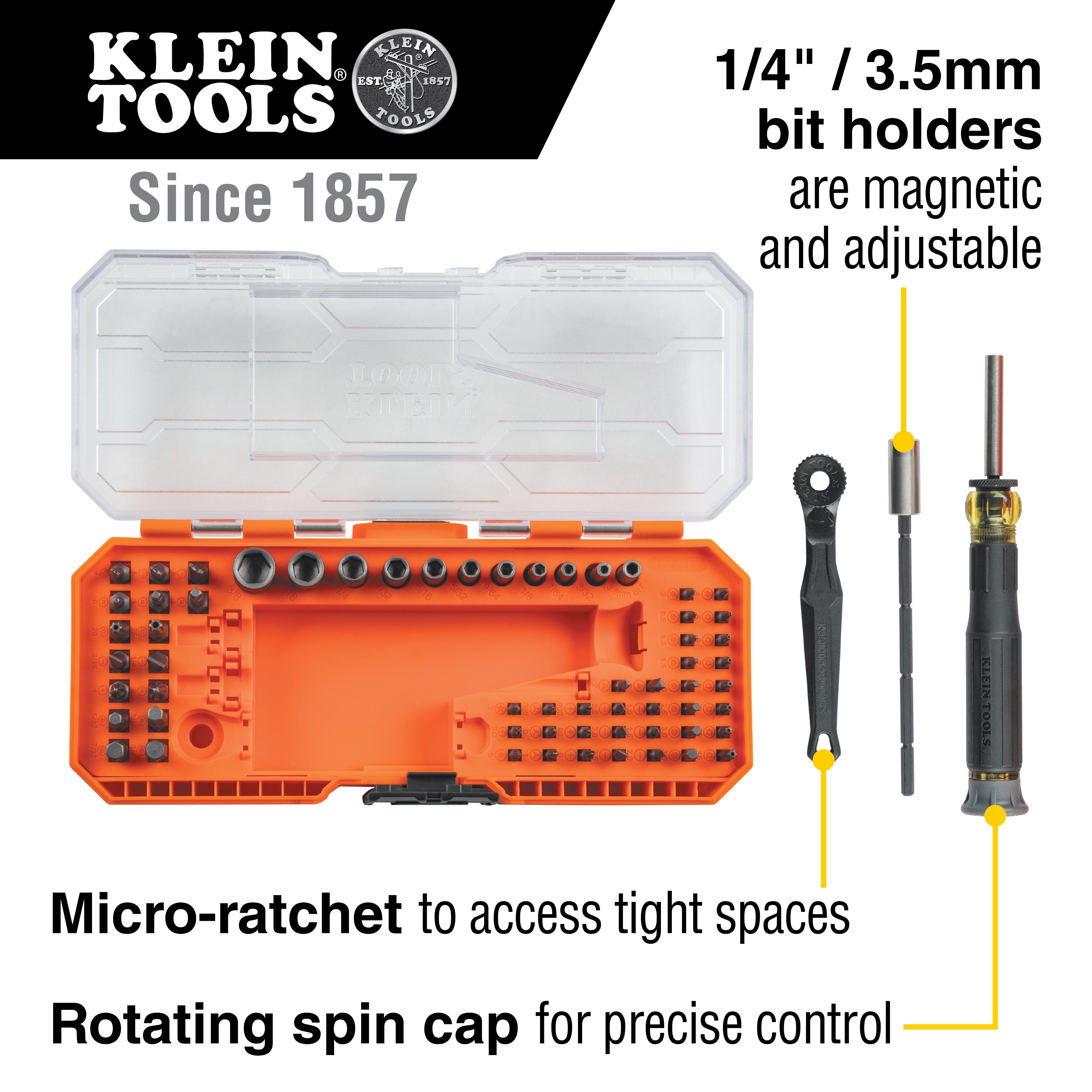Klein Tools 32787 Precision Ratchet and Driver System, 64-Piece