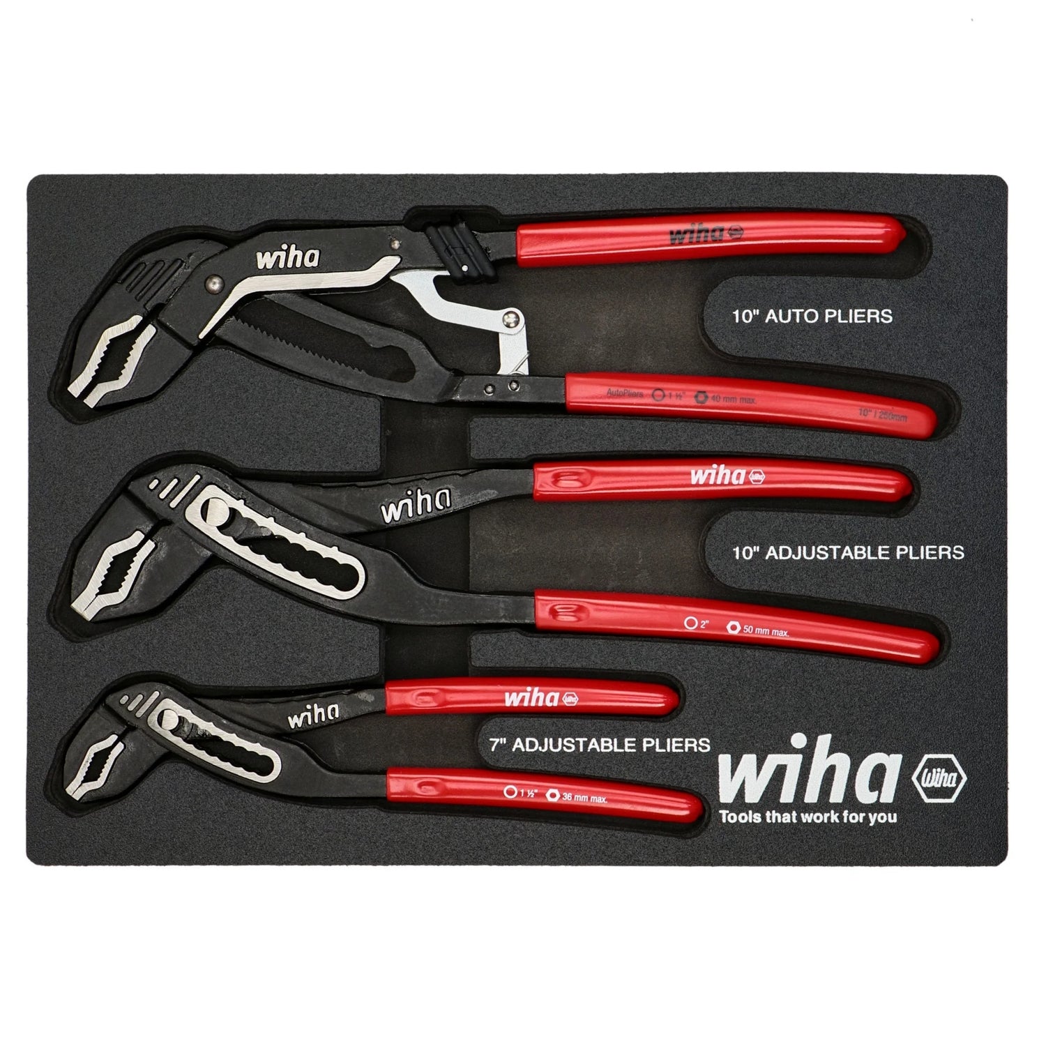 Wiha 34690-Wiha 3-Piece Glassic Grip V-Jaw Tongue and Groove Plier Tray Set