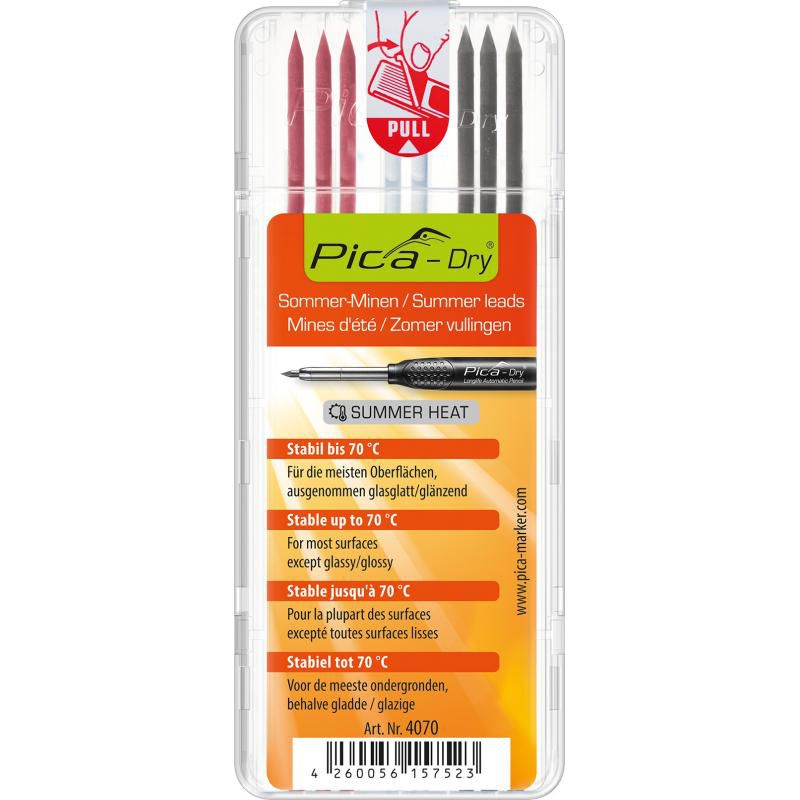 Pica Dry 4070 SUMMERHEAT Water Resistant Refills, Red/White/Graphite (8-Pack)