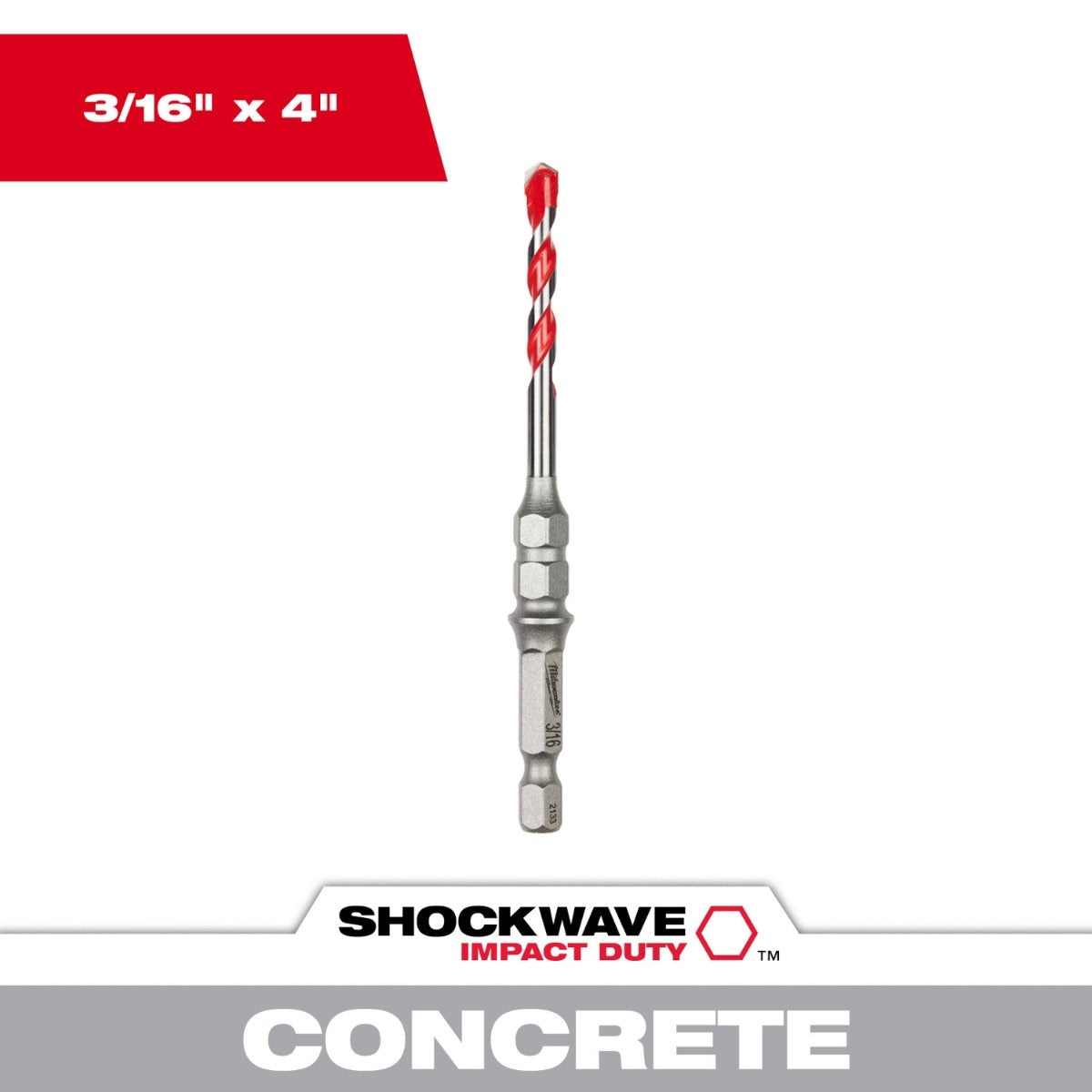 Milwaukee 48-20-9094 3/16" x 2" x 4" SHOCKWAVE Impact Duty Carbide Hammer Drill Bit for Concrete Screws