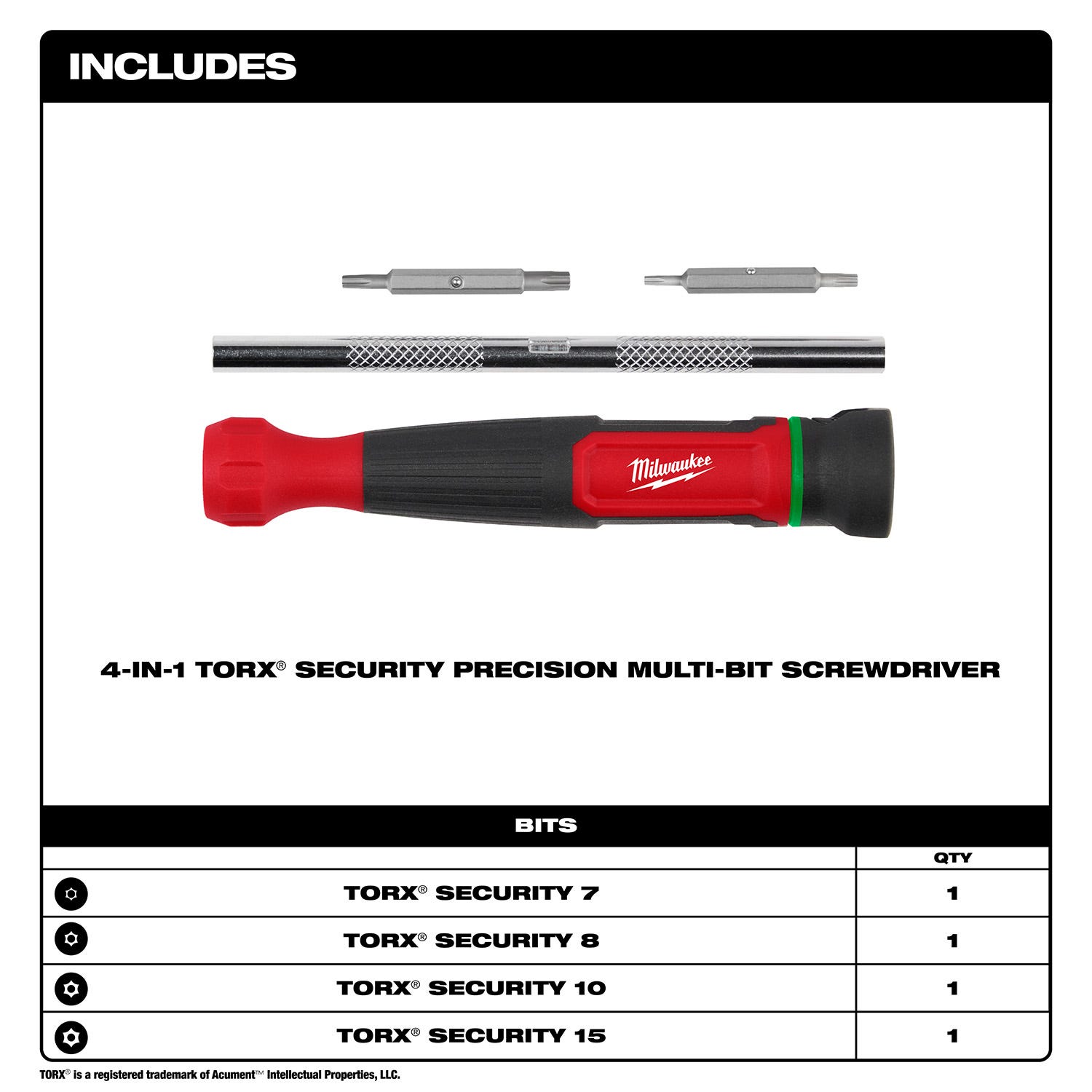 Milwaukee 48-22-2931 4-in-1 TORX Security Precision Multi-Bit Screwdriver