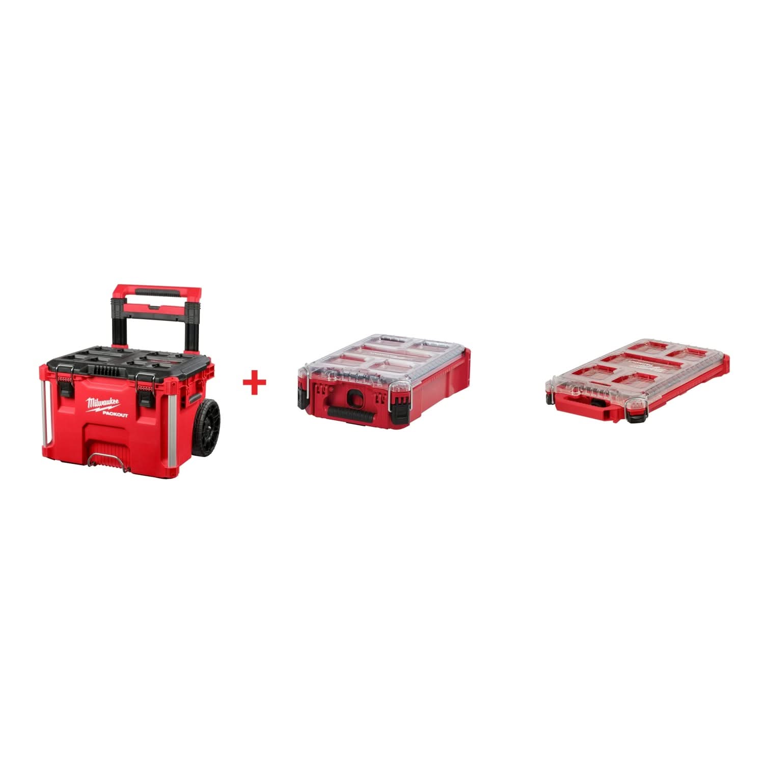 Milwaukee PACKOUT Rolling Tool Box plus 2-Piece PACKOUT Organizer 