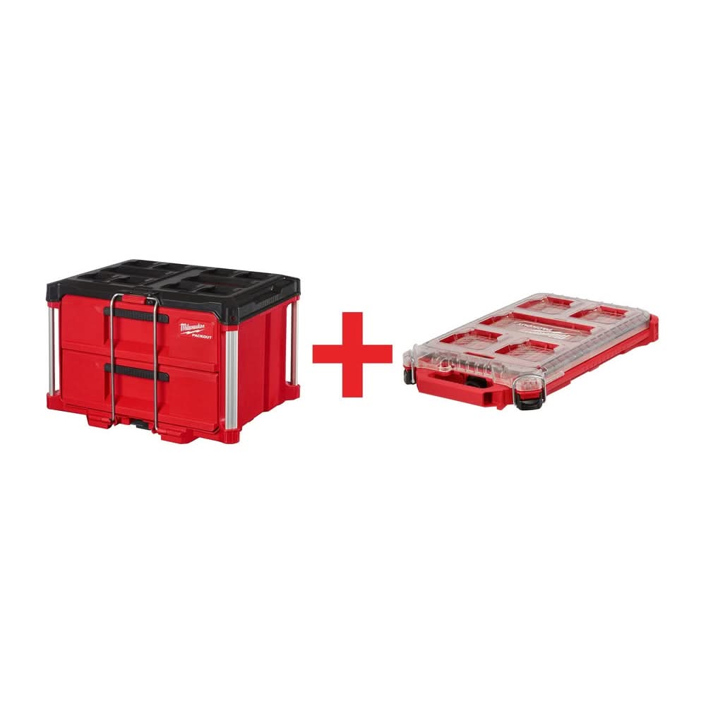 Milwaukee PACKOUT 2-Drawer Tool Box with PACKOUT Compact Low Milwaukee PACKOUT 2-Drawer Tool Box with PACKOUT Compact Low