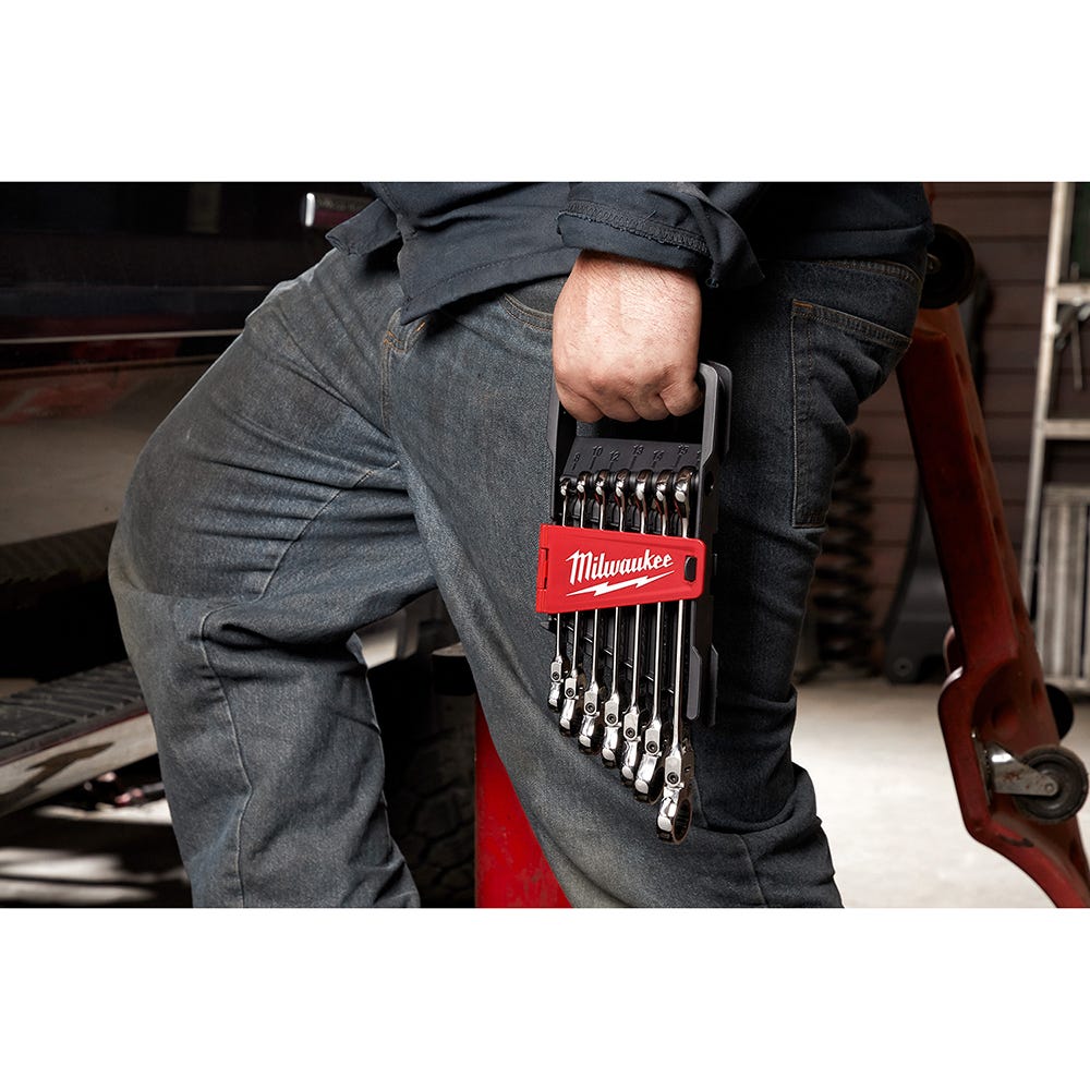 Milwaukee 48-22-9529 Metric Flex Head Ratcheting Combination Wrench, 7-Pieces