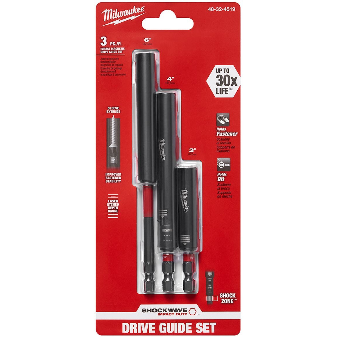 Milwaukee 48-32-4519 Shockwave 3-Piece Impact Magnetic Drive Guide