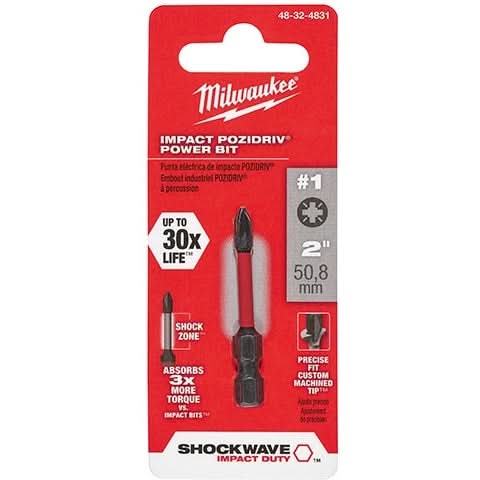 Milwaukee 48-32-4831 Shockwave 2-Inch Impact Pozidriv #1Power Bit