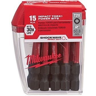 Milwaukee 48-32-5012 Shockwave 2-Inch Impact Torx T20 Power Bits, 15-Pack