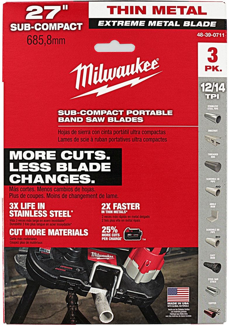 Milwaukee 48-39-0711 Extreme Thin Metal Bandsaw Blades Sub Compact, 3-Pack
