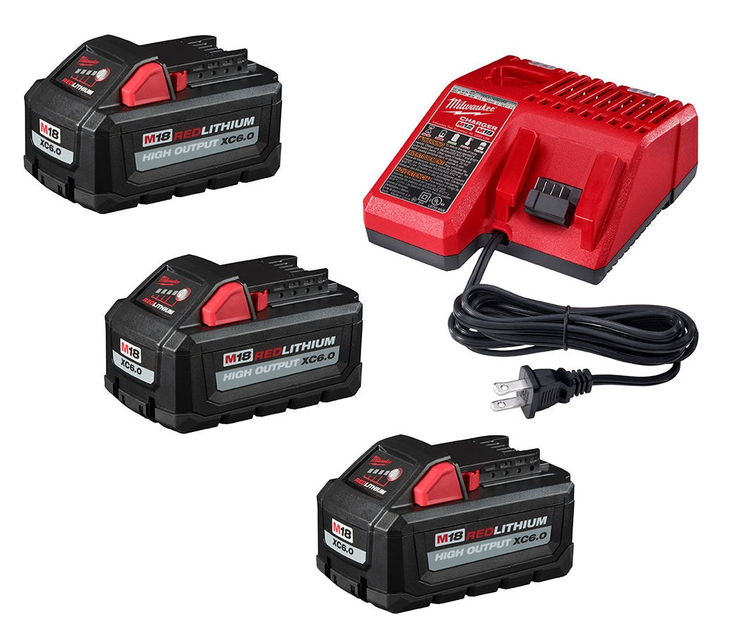 Milwaukee M18 REDLITHIUM HIGH OUTPUT XC 6.0Ah Battery 3-Pack + Charger