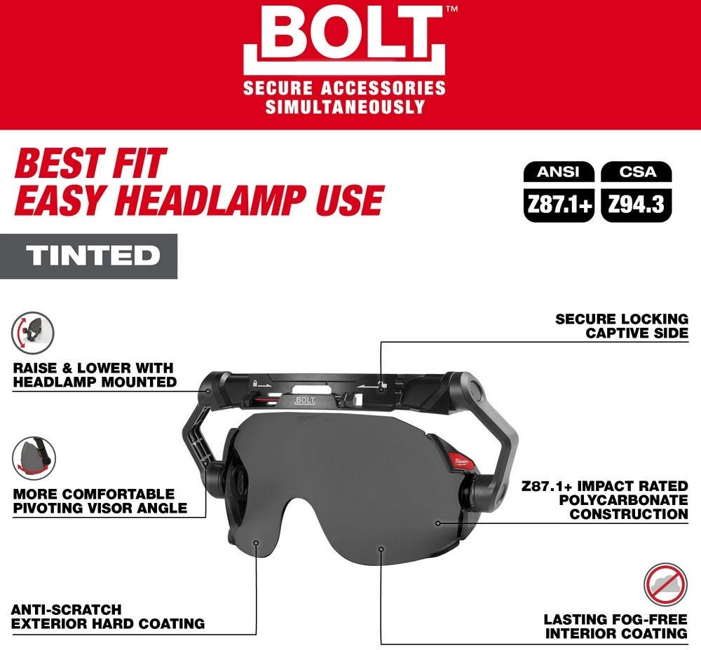 Milwaukee 48-73-1415 BOLT Eye Visor - Tinted Dual Coat Lens (Compatible with Milwaukee Safety Helmets & Hard Hats)
