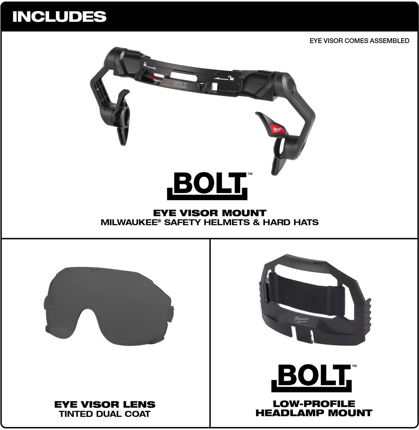 Milwaukee 48-73-1415 BOLT Eye Visor - Tinted Dual Coat Lens (Compatible with Milwaukee Safety Helmets & Hard Hats)