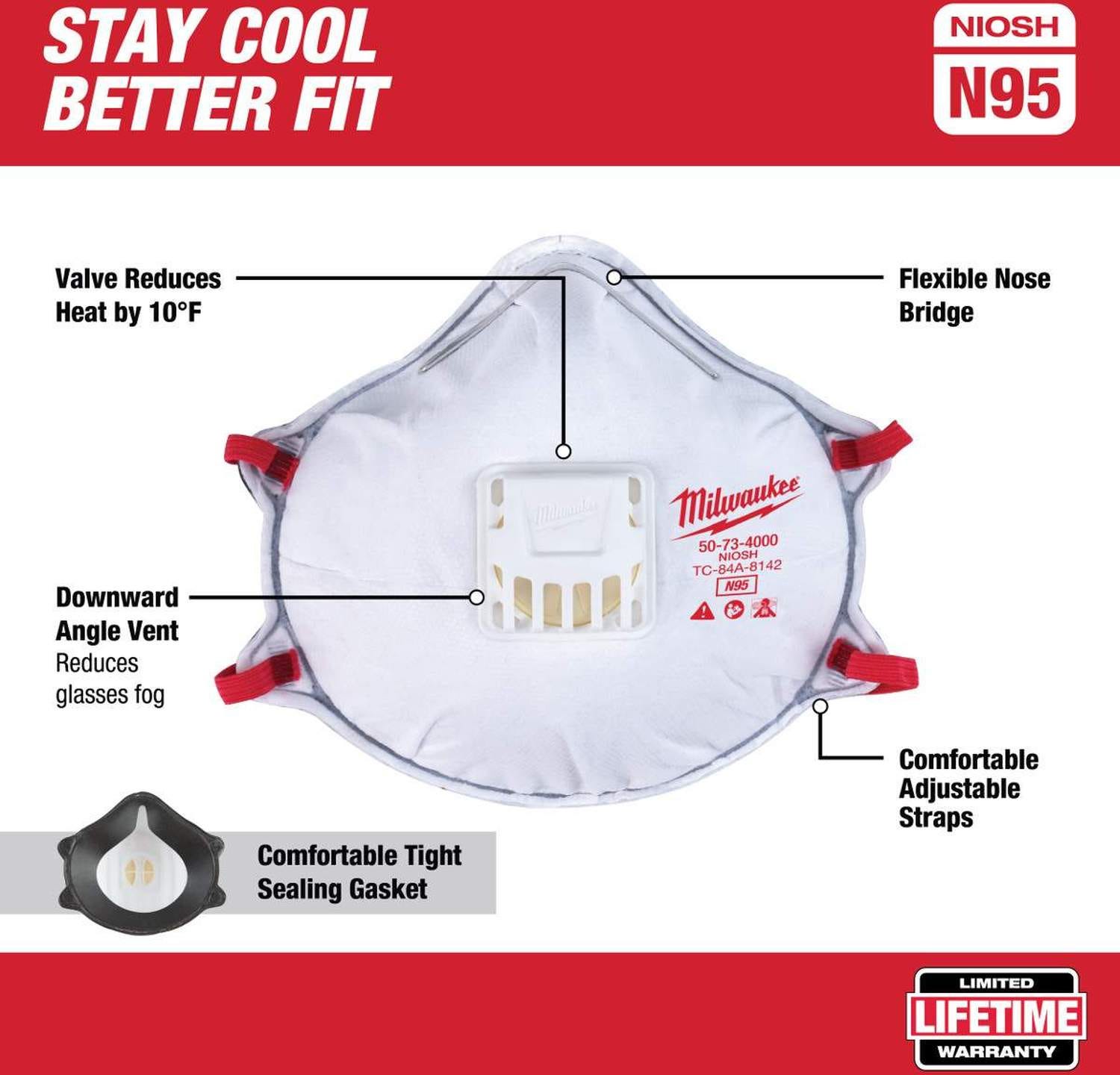 Milwaukee 48-73-4001 N95 Valved Respirator with Gasket, 1-Pack