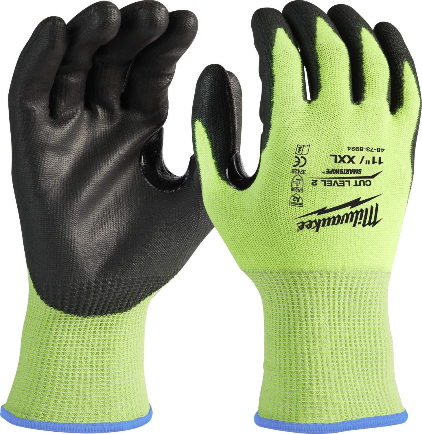 Milwaukee High Visibility Cut Level 2 Polyurethane Dipped, 12-Pack, XXL