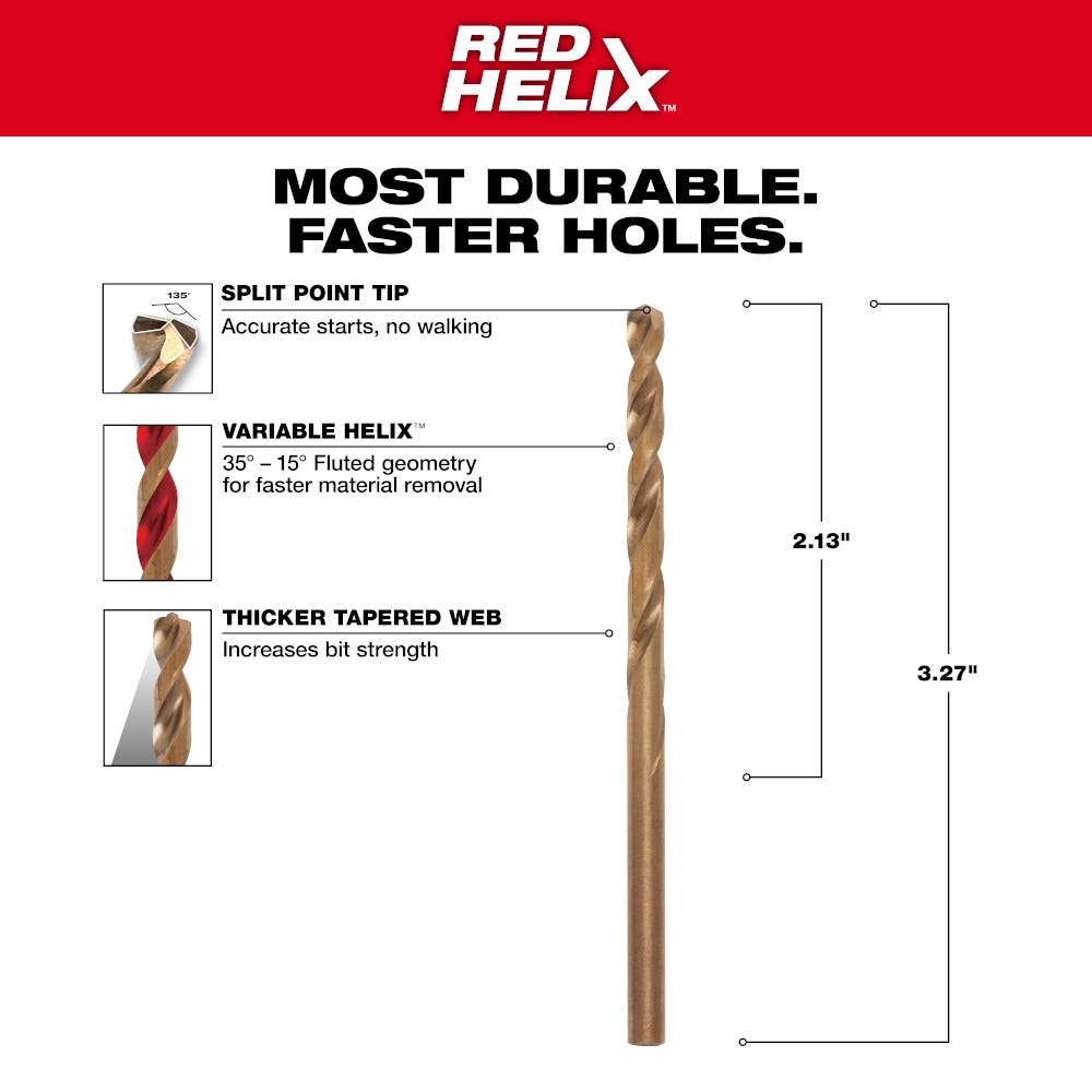Milwaukee 48-89-2308 11/64" COBALT RED HELIX