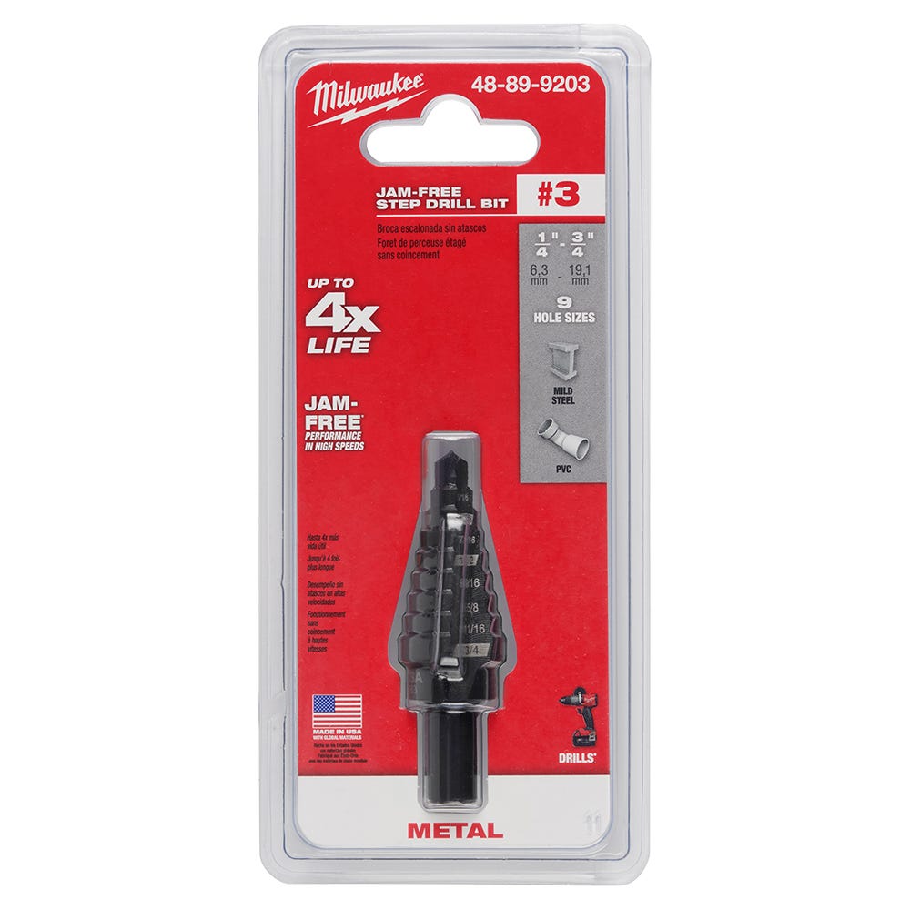 Milwaukee 48-89-9203 #3 Step Drill Bit, 1/4" - 3/4" by 1/16"