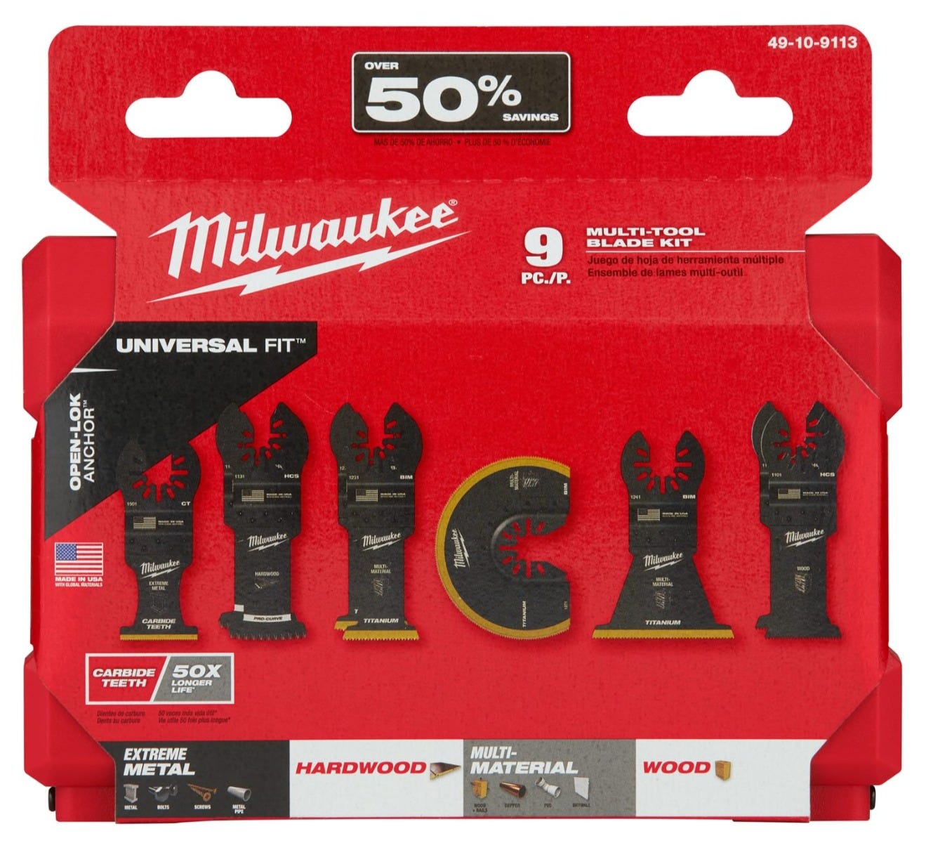 Milwaukee 49-10-9113 Open-Lok Multi-Tool Blade Kit, 9-Pieces