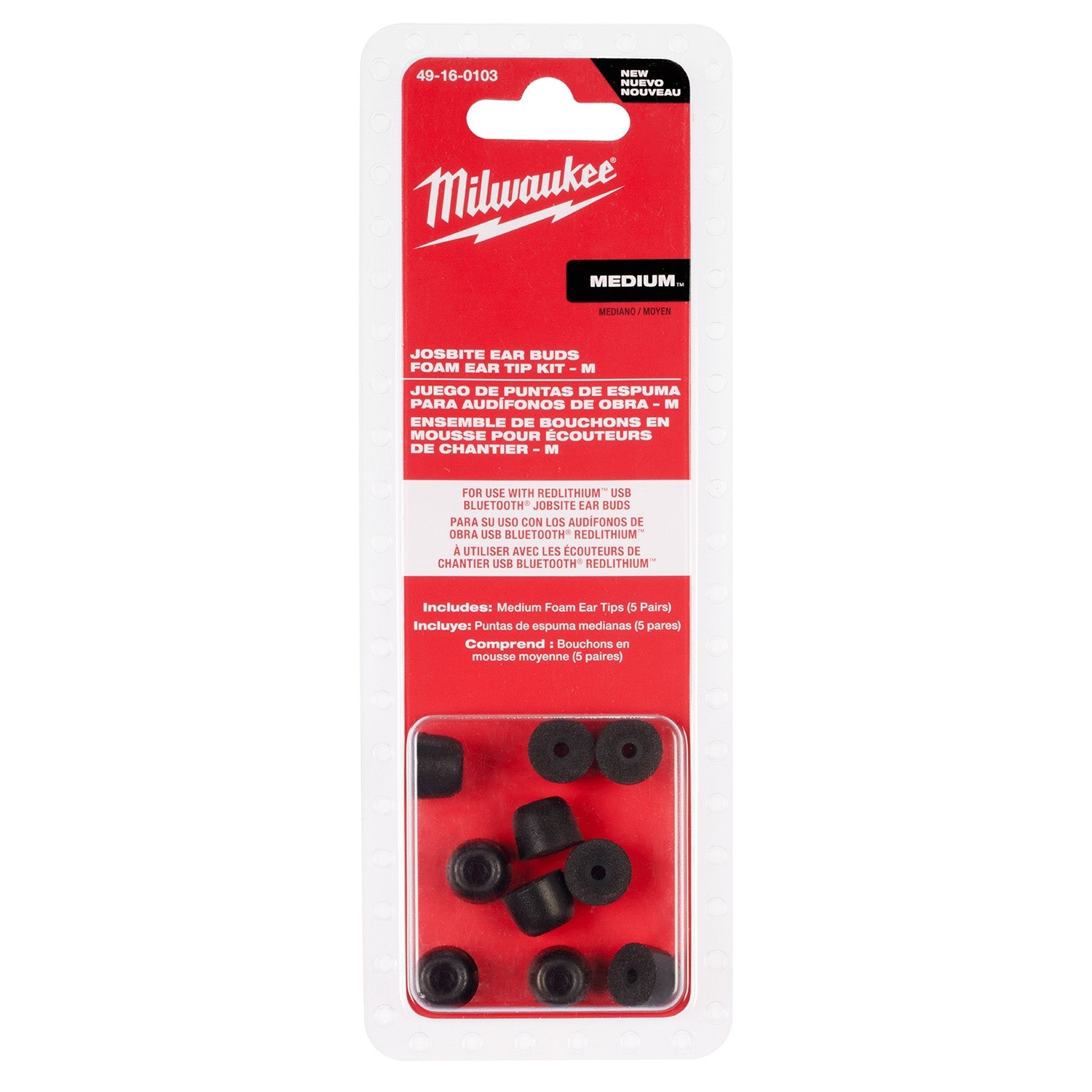 Milwaukee 49-16-0103 Jobsite Earbuds Foam Ear Tip Kit - M