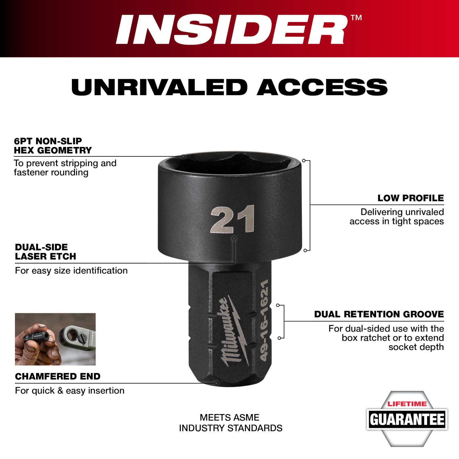 Milwaukee 49-16-1616 INSIDER Box Ratchet Socket 6 Point 16mm