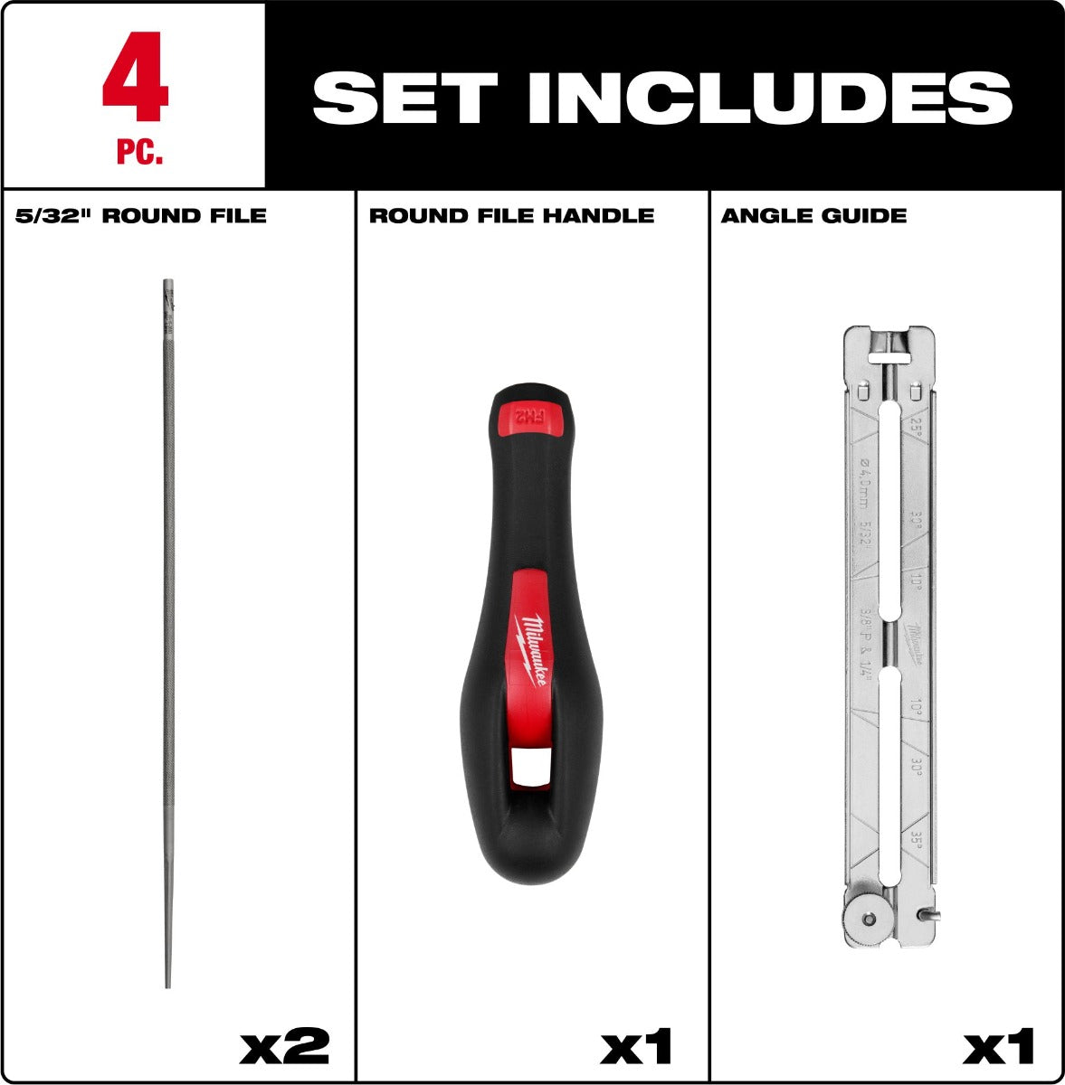 Milwaukee 49-16-2881 4pc 5/32” Saw Chain Sharpening Set