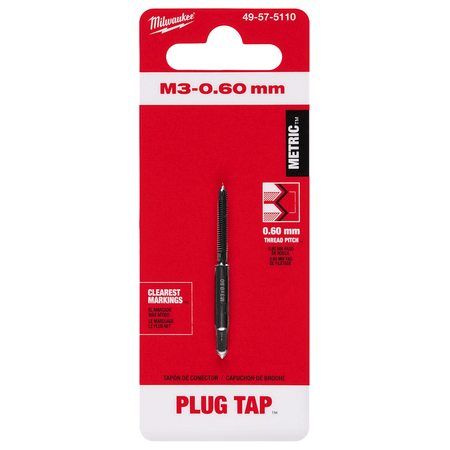 Milwaukee 49-57-5110 M3-0.60 mm Straight Flute Plug Tap