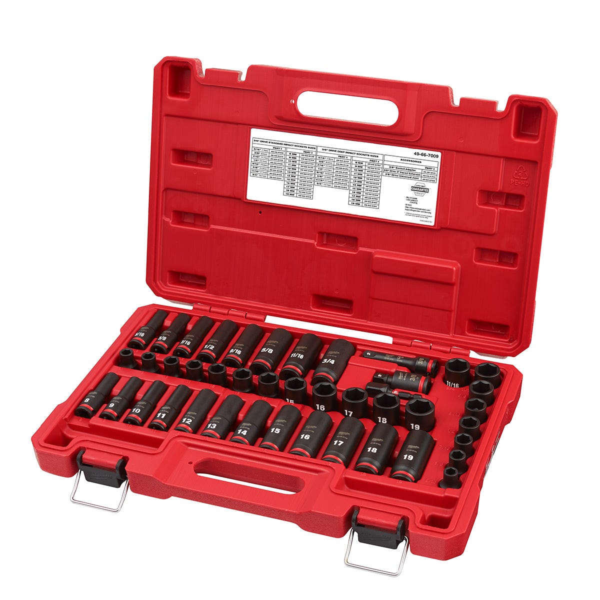 Milwaukee 49-66-7009 43-Piece SHOCKWAVE 3/8-Inch Drive SAE & Metric Deep 6-Point Impact Duty Socket Set