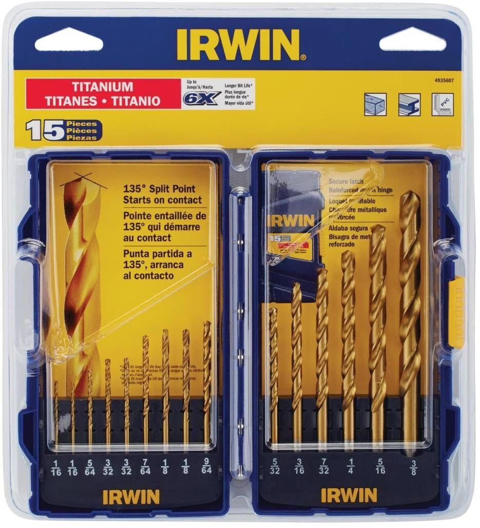 Irwin 4935607 Titanium Nitride Coating Metal Drilling 15 Piece Set