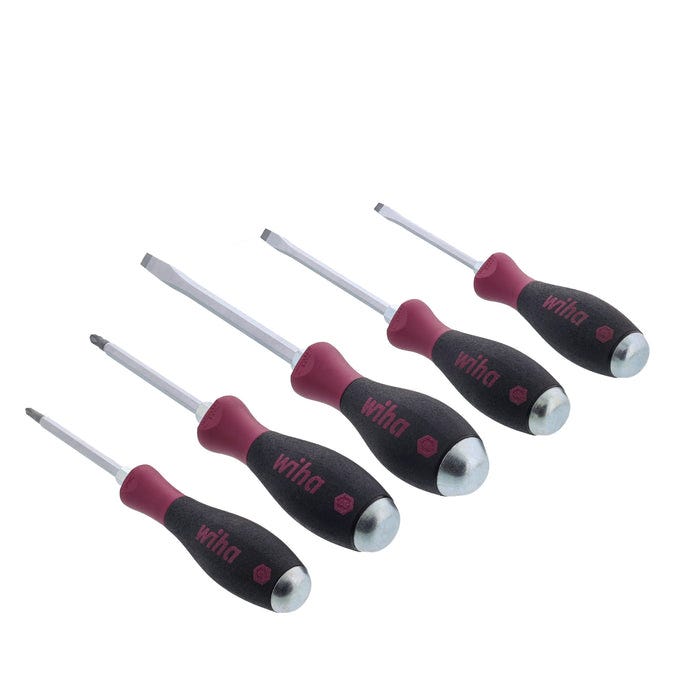Wiha 53075 5-Piece SoftFinish X Heavy Duty Slotted and Phillips Screwdriver Set