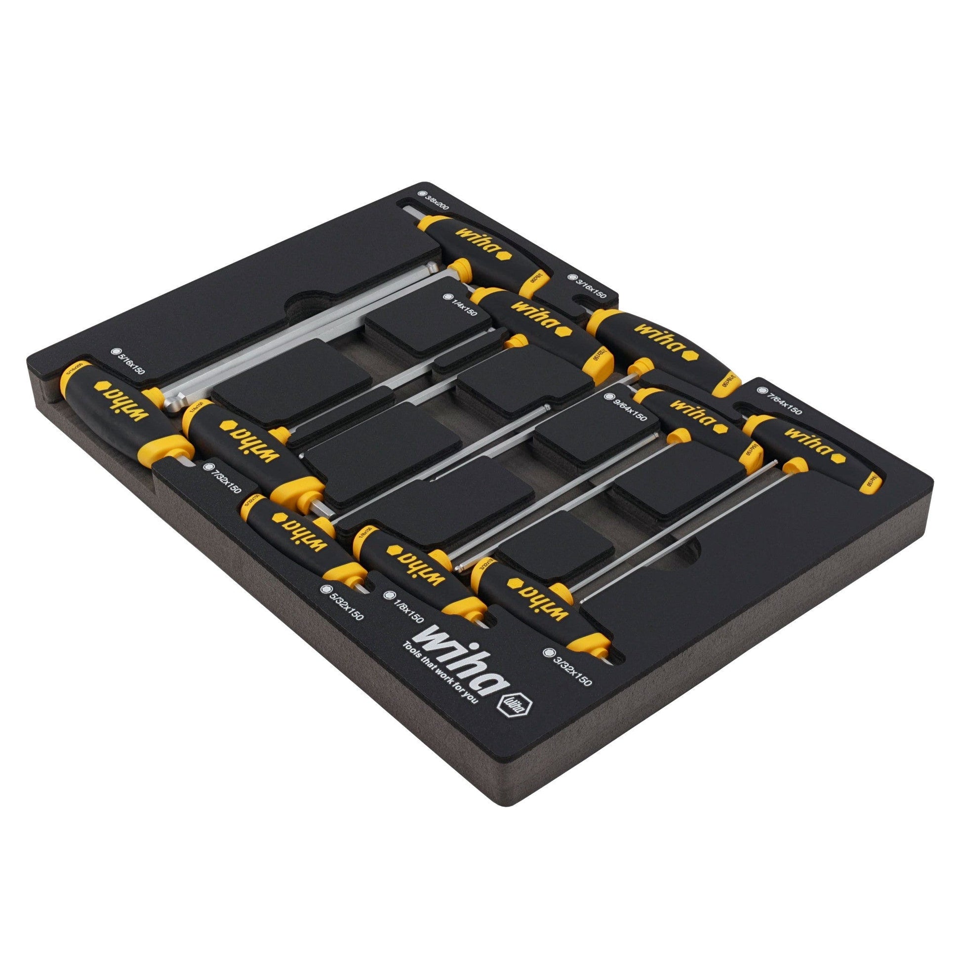 Wiha 54081 10-Piece SoftGrip Dual Drive Hex SAE T-Handle Tray Set