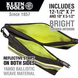 Klein Tools 55599 Zipper Bags, High Visibility Tool Pouches, 2-Pack