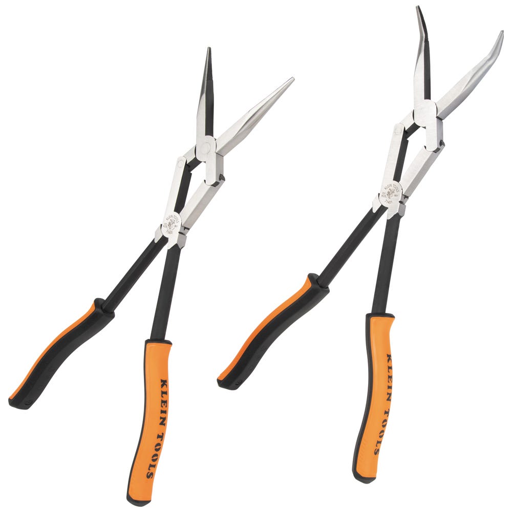 Klein Tools 71402 2-Piece Long Reach Needle Nose and Bent Nose Pliers Set, 13 in.